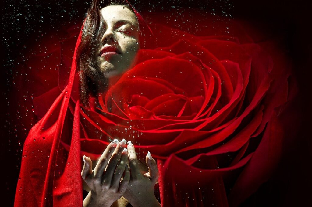 En kreativ bild av en kvinna i en ros