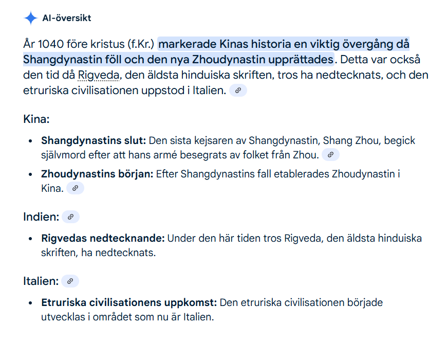 AI text gällande vad händer 1040 år före kristus. 